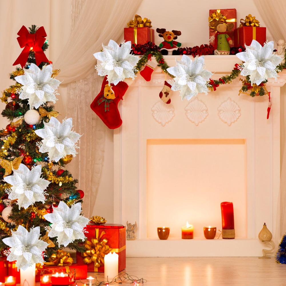 12 Stück Weihnachtsstern Künstlicher Weihnachtsstern mit Clips DIY Kranz Glitzernde Blumen Dekorationen für Feiertagsparty Festival