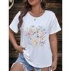 Plus Size - Plus Size - Floral Print Plus-Size Fashion Round Neck Short Sleeve T-Shirt for Women, Pullover