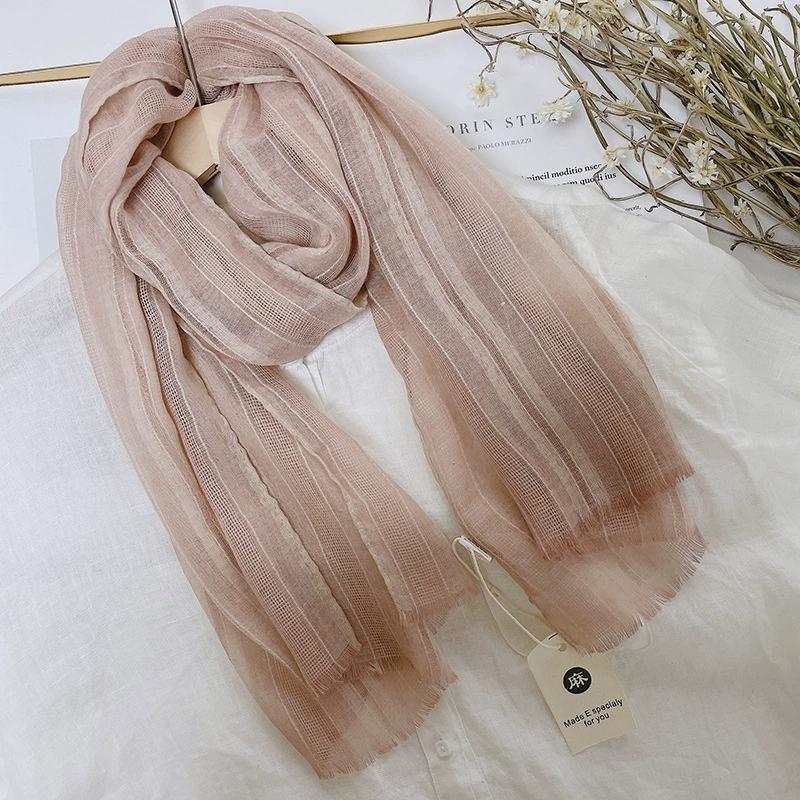 

140x40cm Cotton Linen Spring Autumn Scarf Solid Color Sun Protection Shawl Korean Versatile Women Scarf 40x140cm