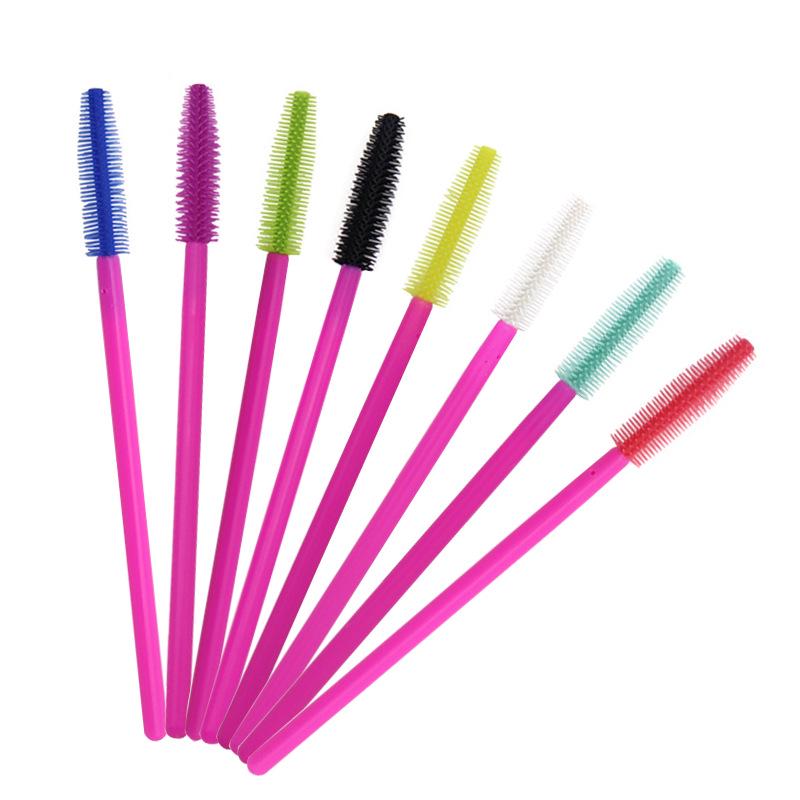 Disposable Beauty Tools Set: 50 Silicone Brushes - Rose Red Handles for Eyelashes, Eyebrows, and Makeup.