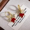Vintage Red Color Maple Leaf Inlay Zirconl Metal Earrings For Women  Personalization Jewelry Gift