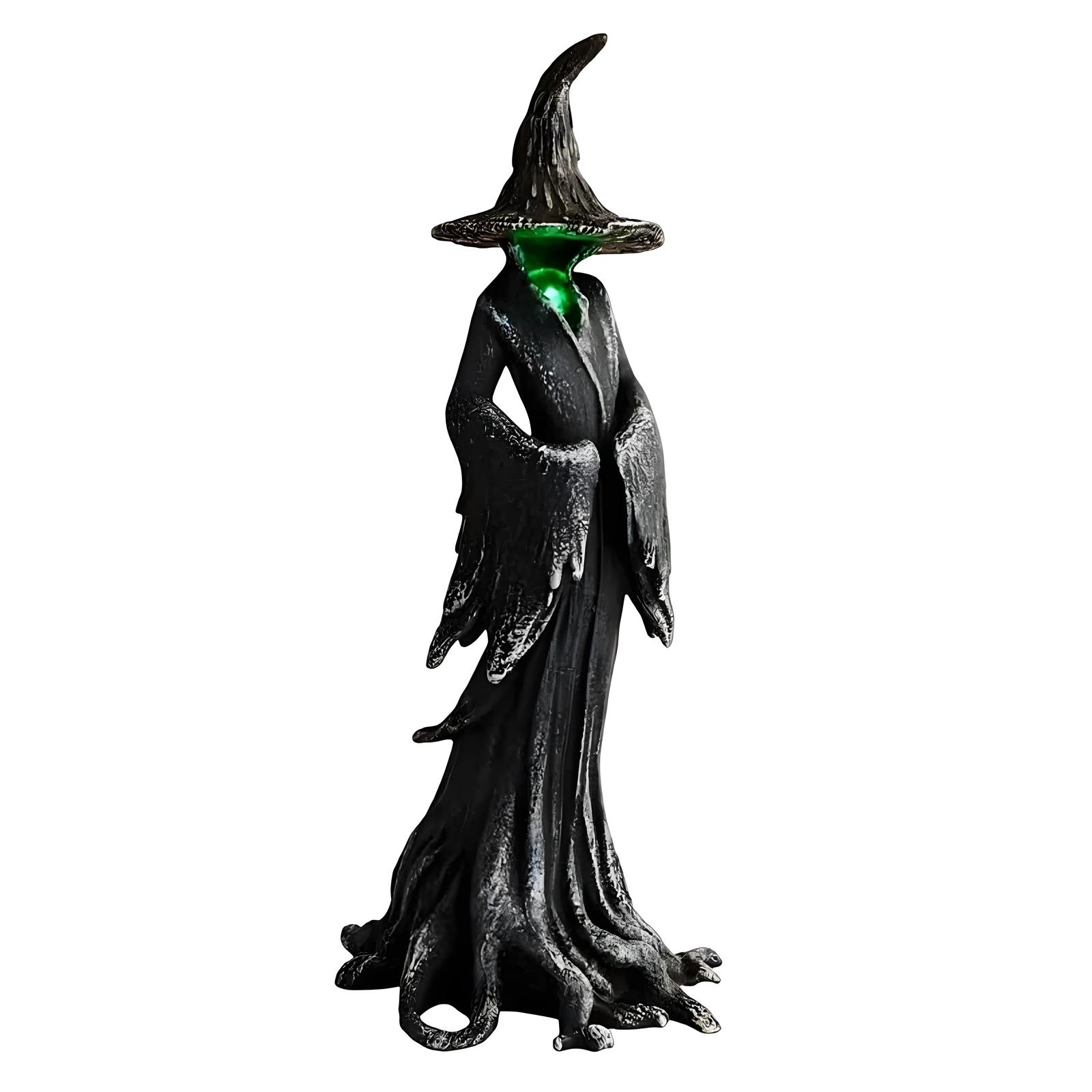 Resin Witch Figurine with LED Light for Halloween Home Decor One Size