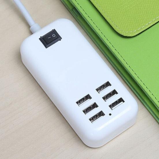 Portable 6 USB Port Hub Phone Charging Station Power Strip with On/Off Switch