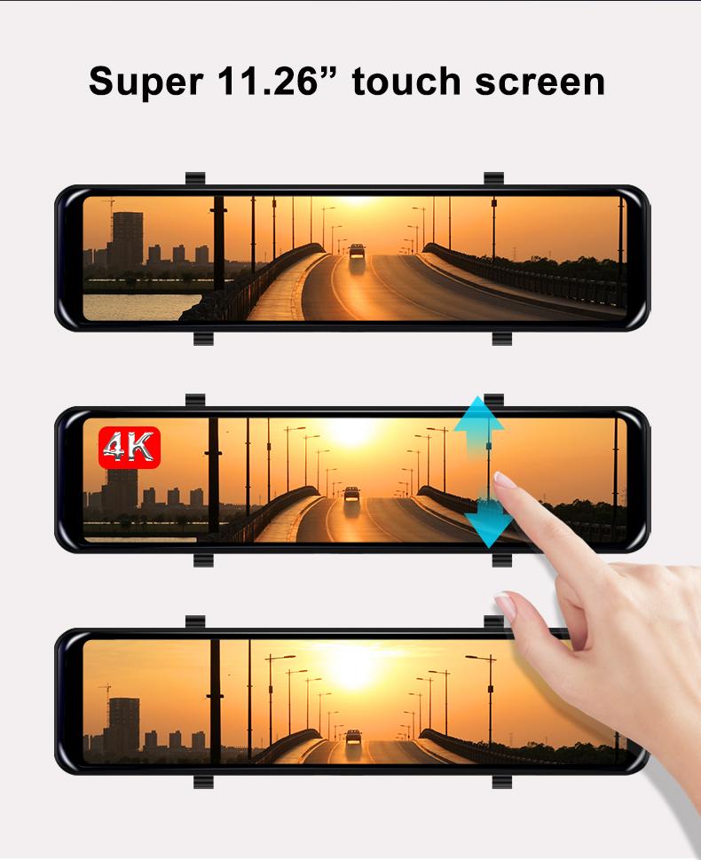 4K 12" Full-Screen Rearview Mirror with Dual-Recording Dashcam, Front ADAS, Rear BSD