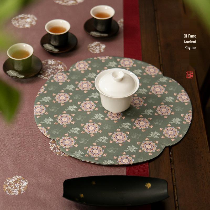 High-Grade Chinese Silk Plum Blossom Tea Mat - Square, Waterproof, Anti-Scalding, Small