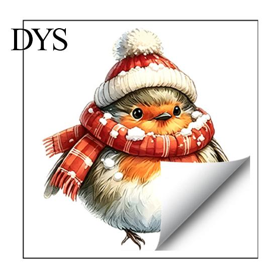 Watercolor Bird Wall Decals Christmas Sticker, Cute with Wreath/Scarf/Hat/Ear Warmer, PVC Waterproof Self Adhesive Stickers Window for Holiday