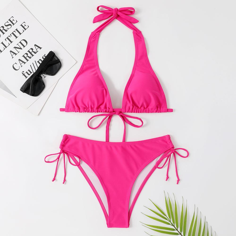 European & American Tie-Up Bikini: Sexy Solid Color Swimwear for Beach Vacations