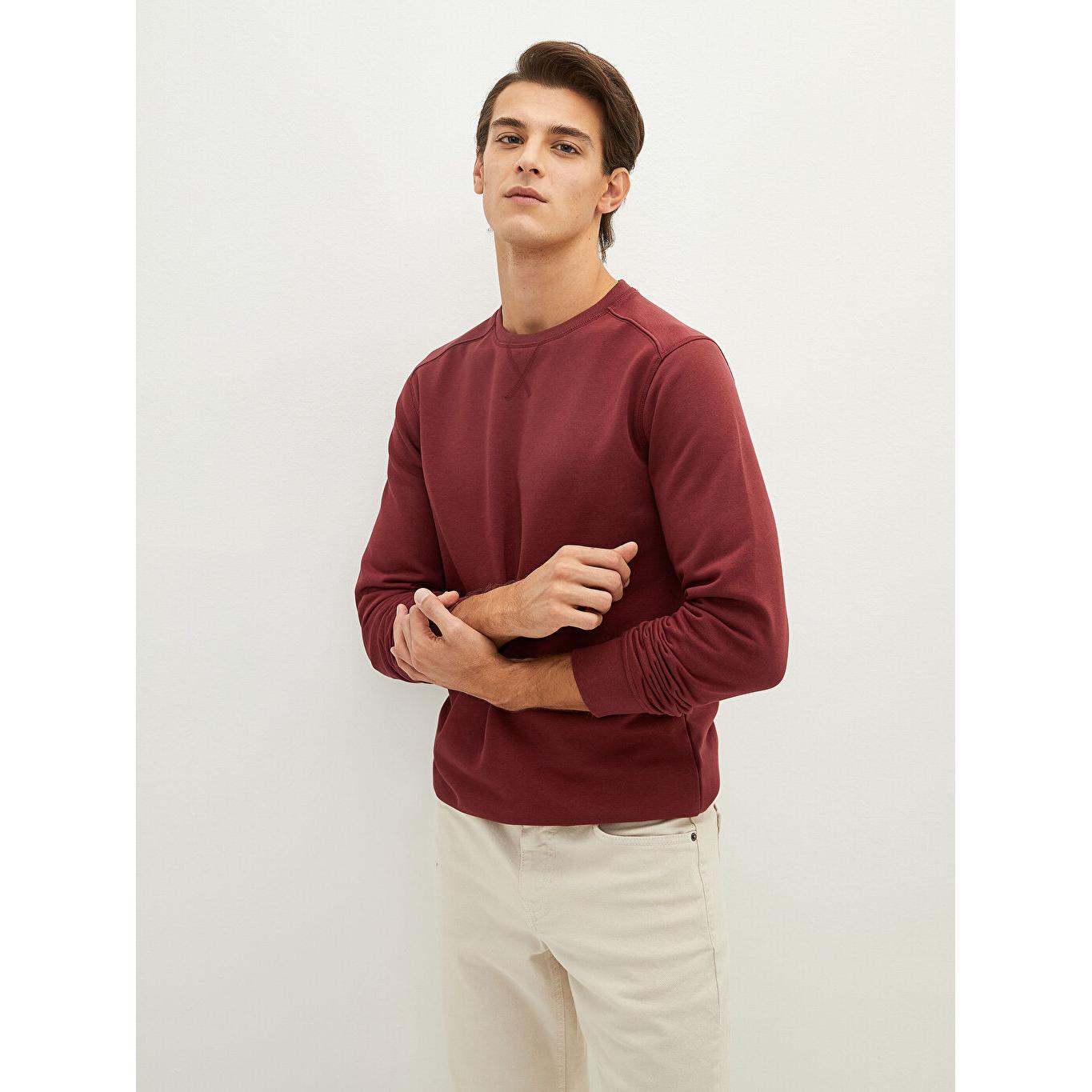 

Толстая мужская толстовка с круглым вырезом и длинными рукавами бордово-красная