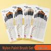 Foreign Trade Nylon Painting Brush Set - 10 Pieces, Red & Blue Handles, Flat Gouache & Oil Brushes