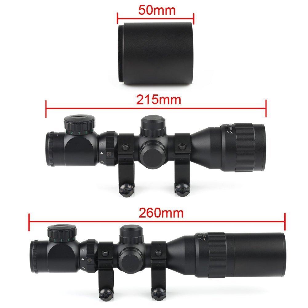 VERY100 Riflescope, RedGreen Mil-Dot Sight, 20mm Rail Mount, 2-6x32, 2-6x Variable Zoom, Mount Ring Set, Light-Shielding Hood, Black