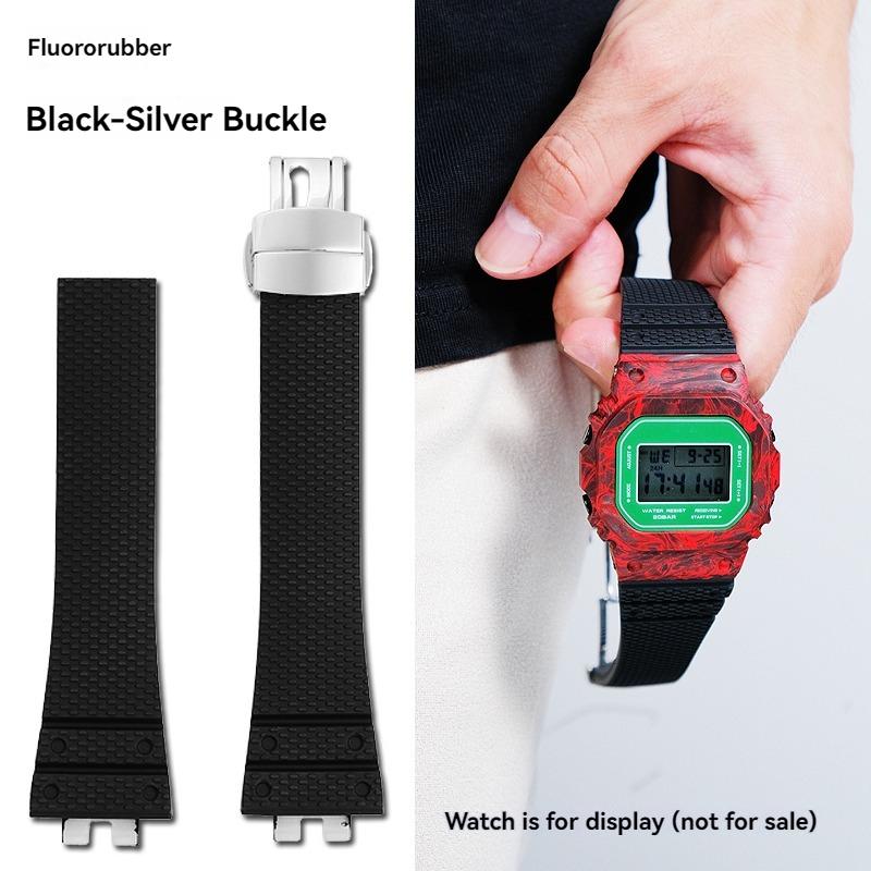 

Высококачественный ремешок из FKM-резины для модифицированных Casio GMW-B5000 GM-B2100, фторкаучуковый ремешок для часов, браслет с раскладывающейся застежкой For GMW-B5000