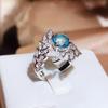 High-quality Blue Zircon Women Ring Feather Shape Opening Adjustable Couple Ring Party Jewelry Wedding Bride Ring Christmas Gift Fine Fashion Jewelry