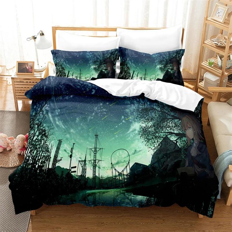 3D Printed Anime Violet Evergarden Bedding Set,Girls Adult Single Twin Queen Size,Duvet Cover Pillowcase Bedding