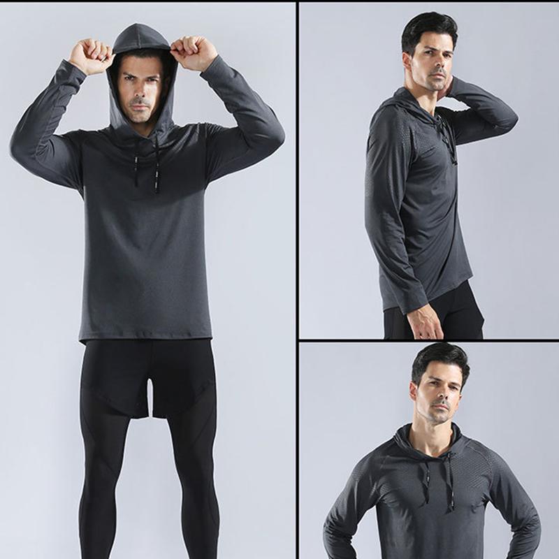 Pánské sportovní svetr s kapucí ležérní košile s dlouhým rukávem podzim zima fitness mikina rychleschnoucí prodyšné běžecké tréninkové topy