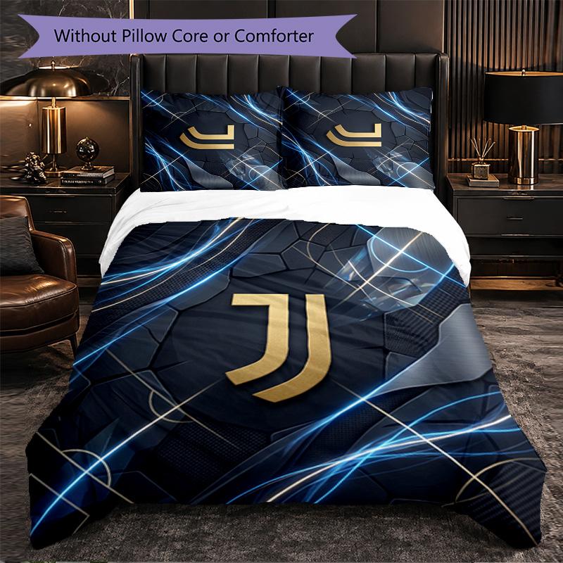 Juventus FC Vzor 3dílná souprava povlečení Měkký povlak na přikrývku z mikrovlákna s povlaky na polštáře do ložnice