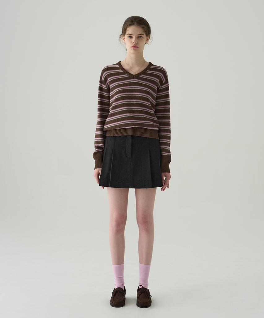 Deuloupisumeon Ripple Stripe Cotton V-Neck Knit [Black]
