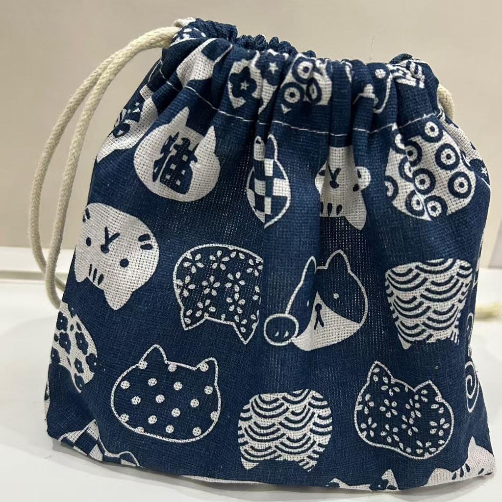 Japanese Style Cute Drawstring Lunch Bag Storage Bag Travel Picnic Portable Bento Storage Bundle Tote Pouch Cutlery Storage Gift
