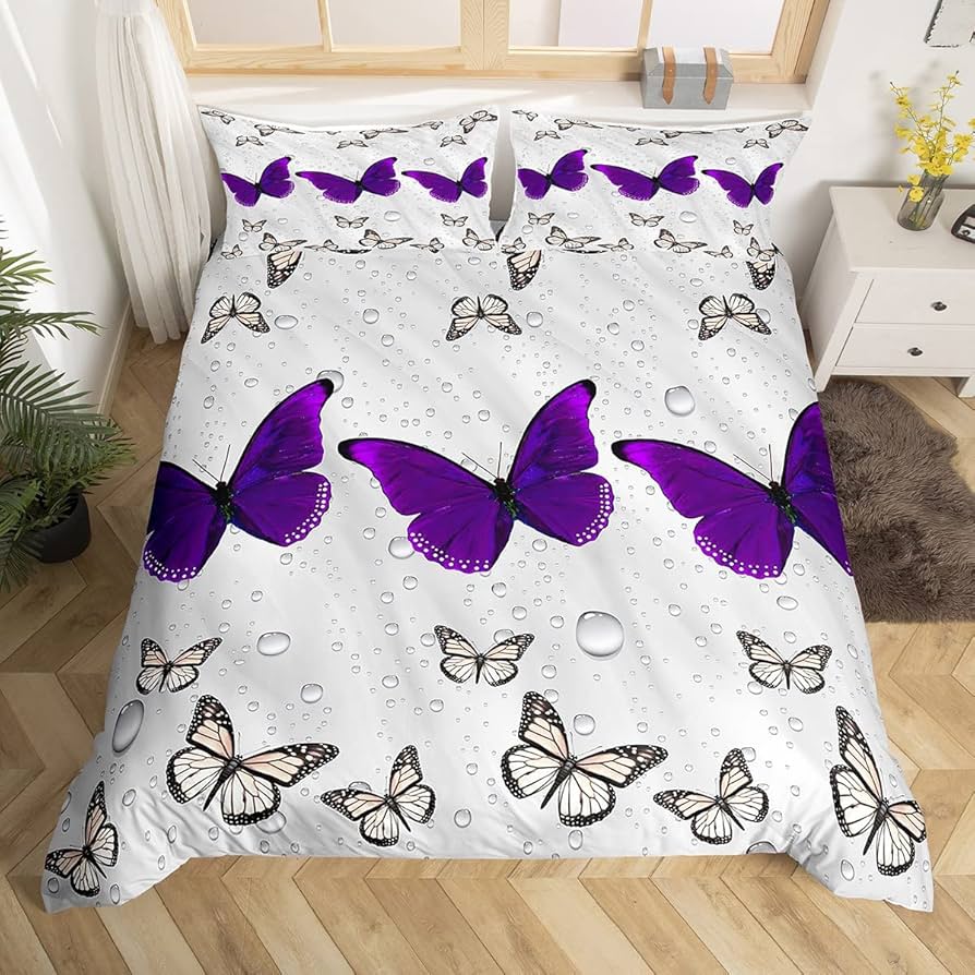 Comforter Butterfly Twin King Romantic Rose Flower Bedding Set 3Pcs For Boys Girls Room Botanical Floral Comforter