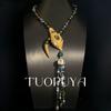 Exquisite Retro Snake Necklace with Colored Diamonds - Elegant Handmade Beaded Pendant