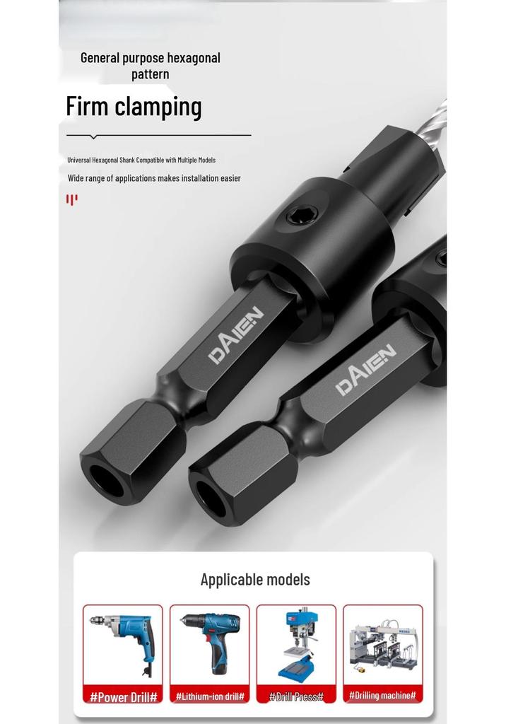 Hex Shank 90° Woodworking Countersink Drill Bit for Pilot Holes and Self-Tapping Screws