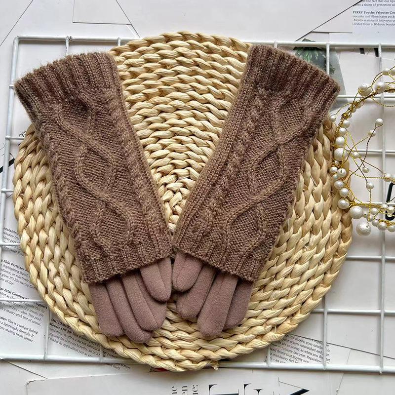 Dámské pletené vlněné rukavice s dotykovou obrazovkou, jezdecké teplé a chladuvzdorné dvojité vlákno