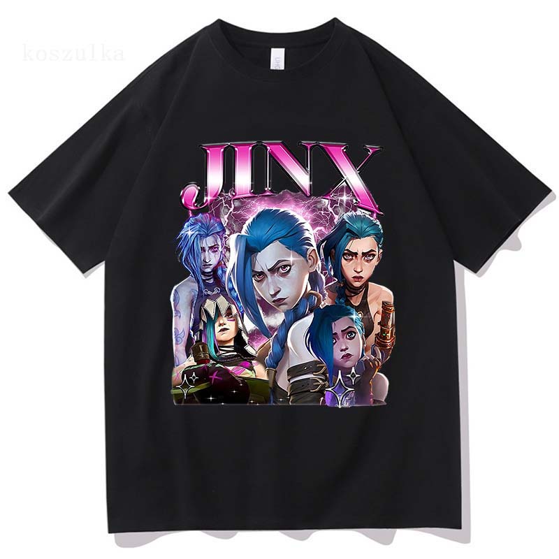 Arcane 2 T Shirts Fashion Women Harajuku Aesthetic Retro Anime Vi Jinx Tshirt Unisex High Quality Cartoon Cotton Tee Shirt Tops