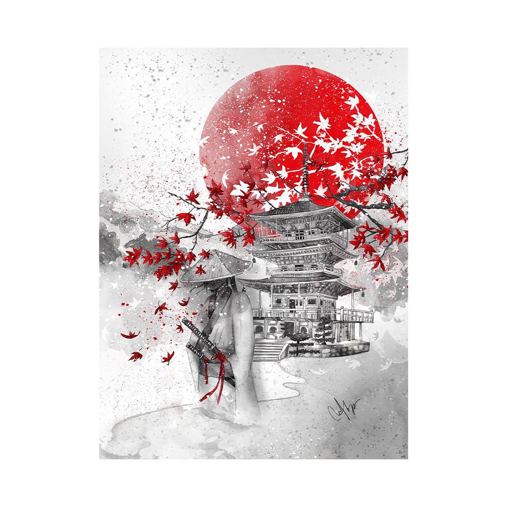 Japanese Zen Ink Painting Art Posters Canvas Paintings Samurai Moon Koi Maid Kanji Wall Art Prints Decoration Kawaii Room Decor 20x30cm