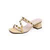 Fashion Versatile Temperament Medium Heel Slippers Women's Summer New Rivet Thick Heel High Heel Cool Slippers Women