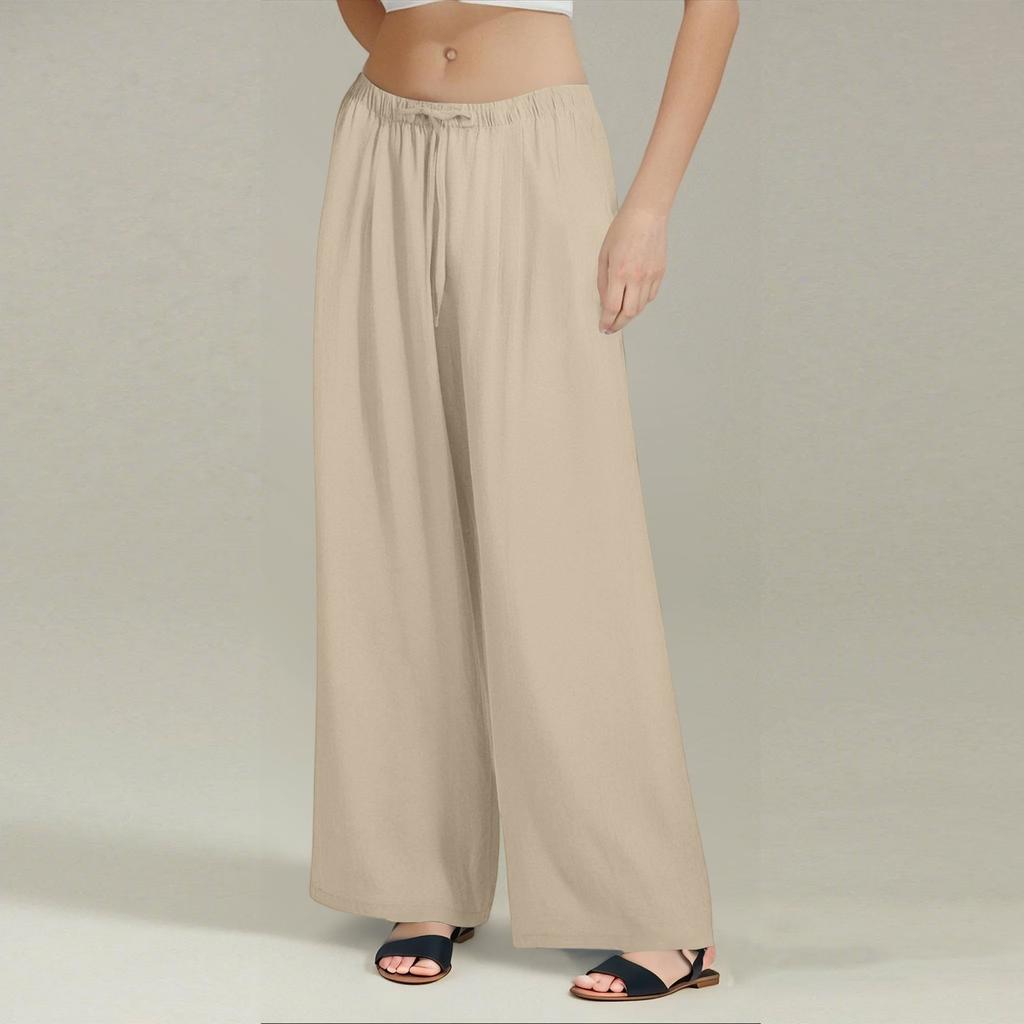 Damen Sommerhose mit elastischer Taille, einfarbig, lockere Hose aus Baumwolle und Leinen