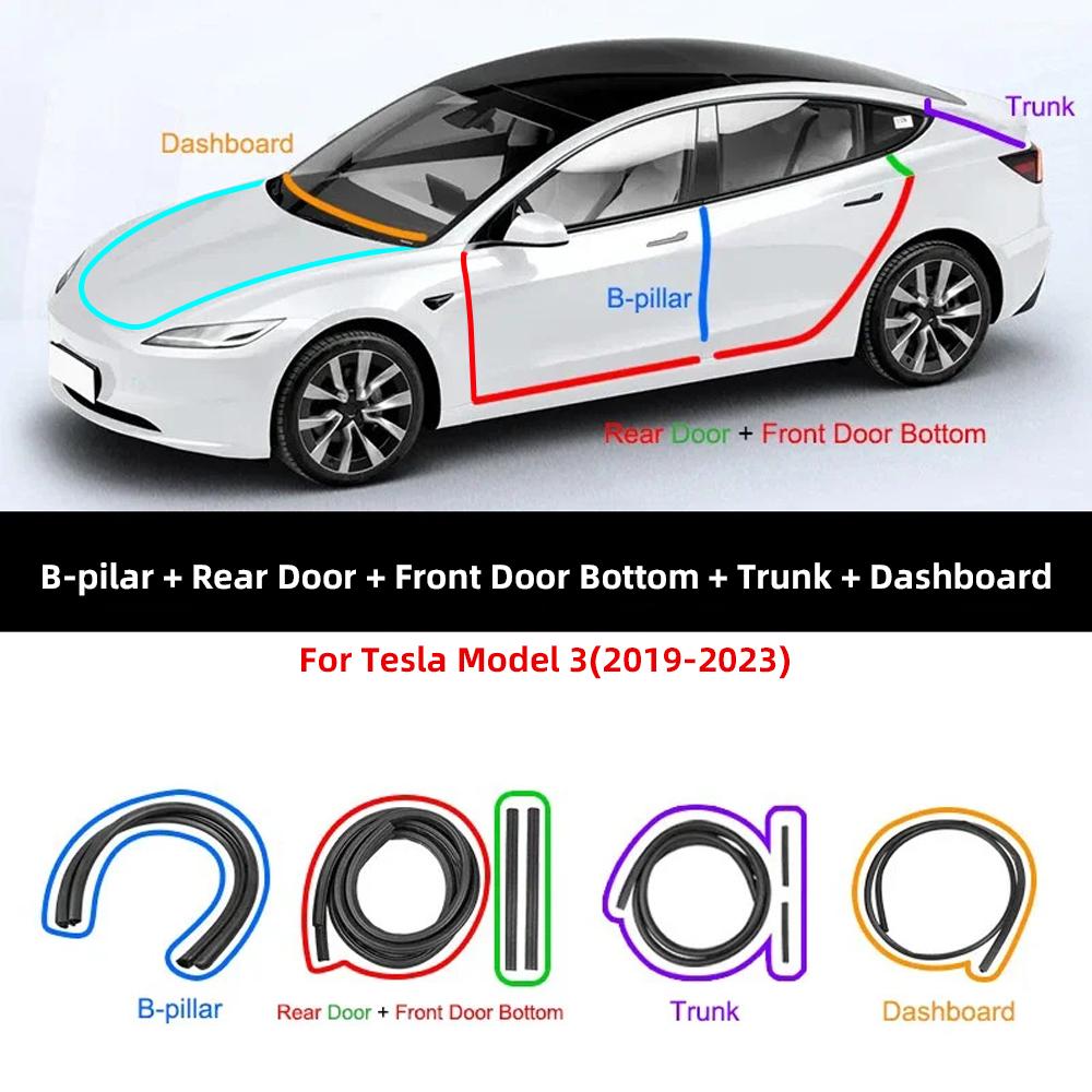 Door Seal Soundproof Kit For Tesla Model Y   -2024 Model 3 - Wind Noise Kit Front Trunk Strip Sealing Set