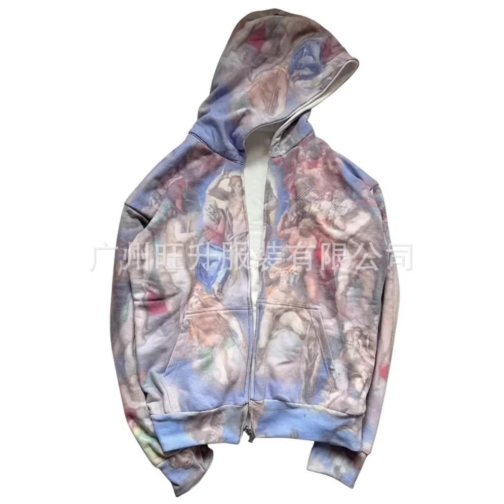 Fashion Loose Vintage Religious Pattern Printed Street Style Ladies Sweater Heavy Hoodie