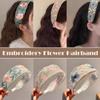 Wide Edge Embroidered Flower Headband Elegant Chiffon Hairband  Women Fashion Hair Accessories