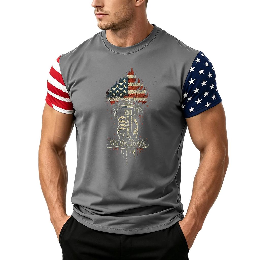 Men's Loose Fit Short Sleeve T Shirt with Flag Print Casual Summer Daily Wear Lightweight Breathable Fabric
