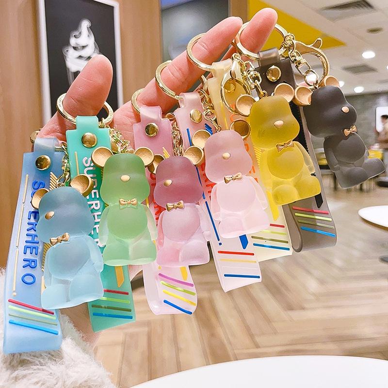 Creative Resin Transparent Crystal Palm Bear Keychain Cute Gift For Couples And Backpack Decoration