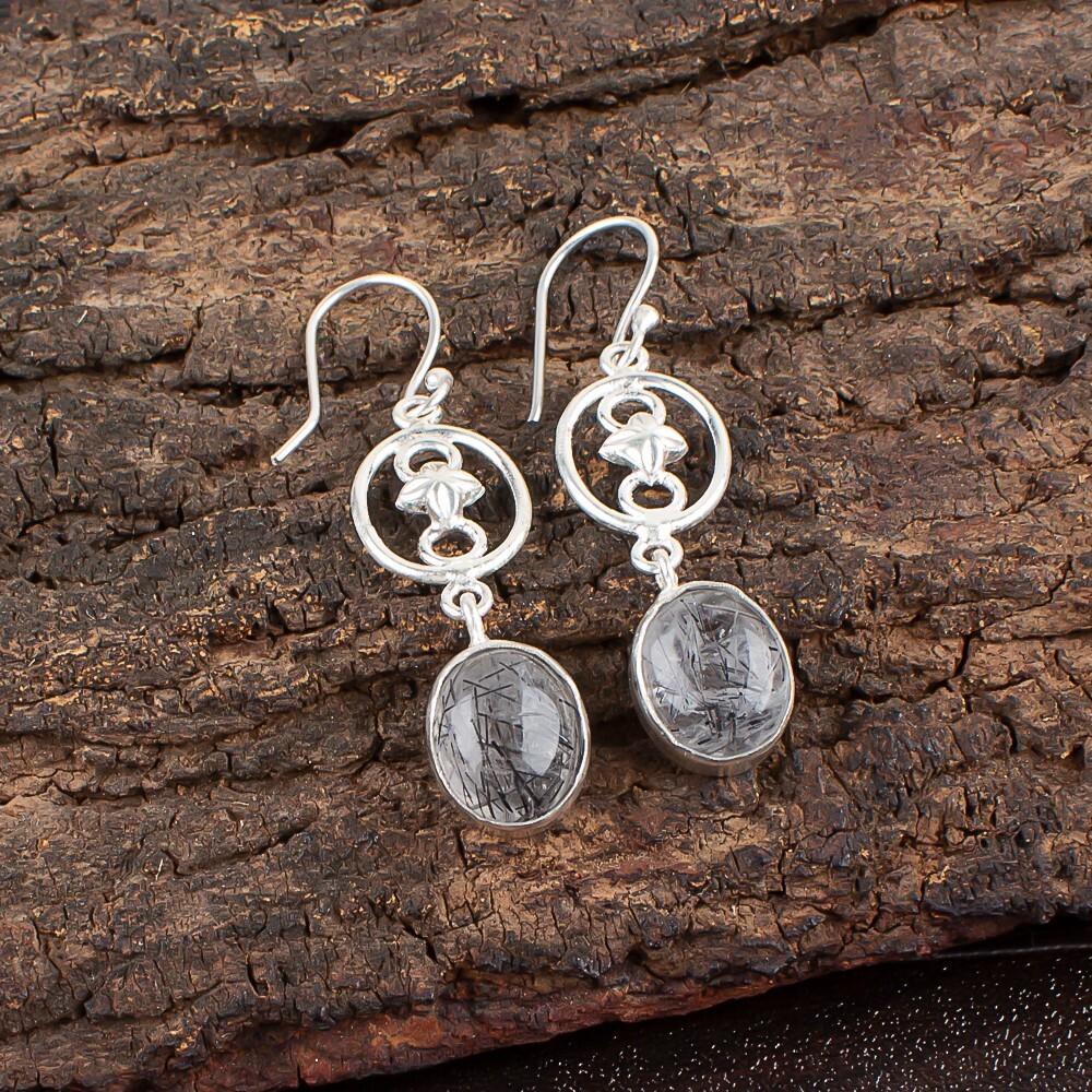 

Natural Black Rutile Gemstone 925 Sterling Silver Jewelry Handmade Earrings2.00 EE-17-26