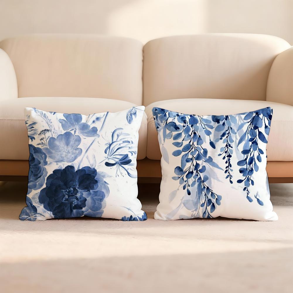 Painted Blue Print Creative Cushion Cover Premium Comfort Reversible Pillow Cove -Two in One Design for Any Room & Car Interior