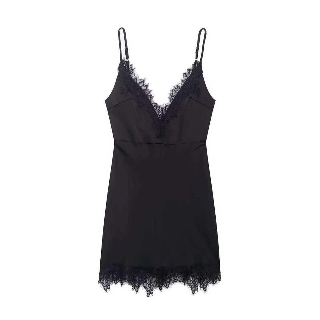 Summer Women's Sexy Spaghetti Strap Dress in Black/Brown