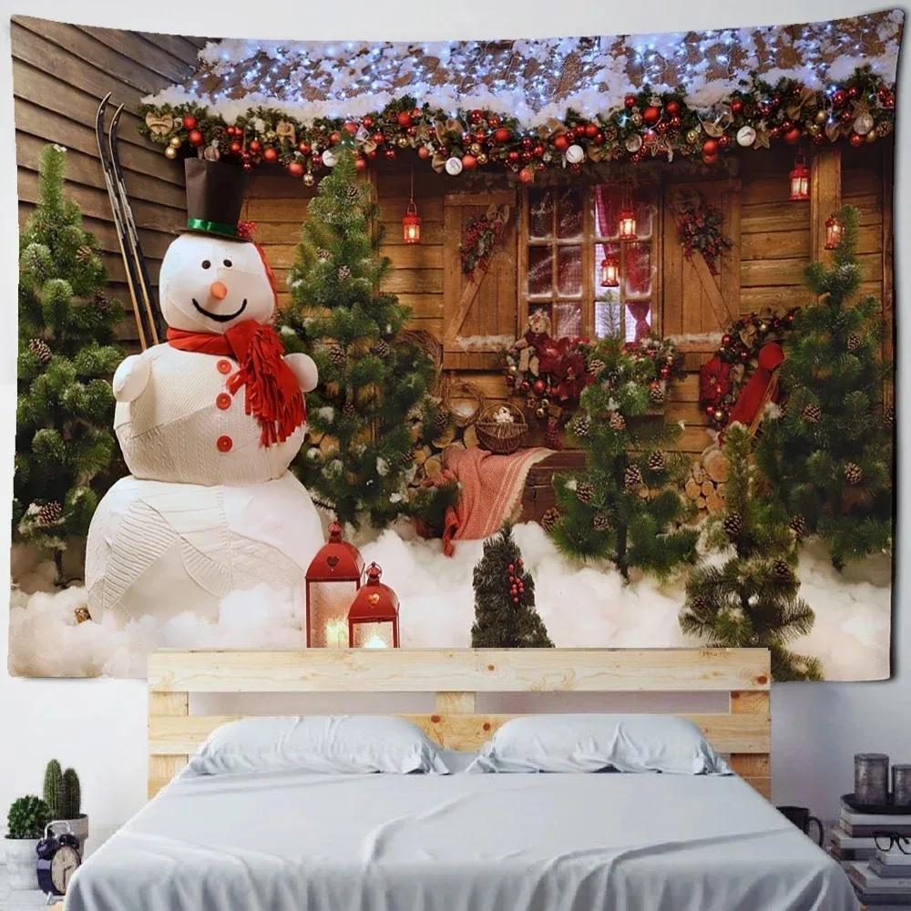 Christmas Theme Snowman Pattern Tapestry Living Room Sofa Home Decor Tapestry