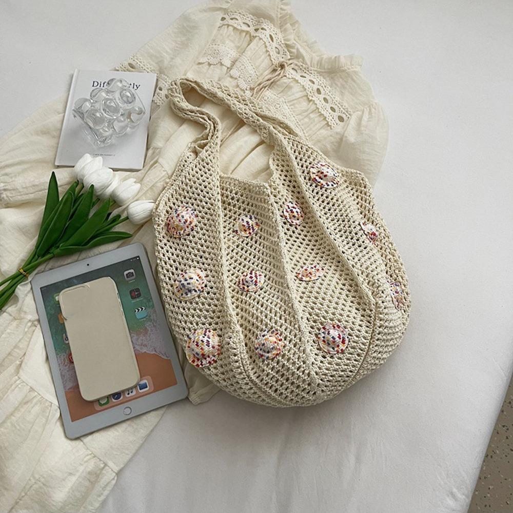 Large Capacity Crochet Shoulder Bag Sweet Knitted Handbag Simple Shopping Bag  Ladies