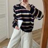 Korean Fresh Color Striped Loose and Thin Sweater Women's Autumn and Winter Round Neck Long Sleeve Sweet Soft Waxy Knitted Top