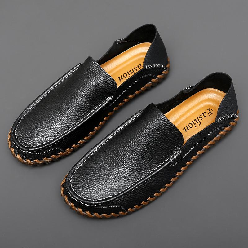 Fashion Comfy Leather Men Casual Shoes Lightweight Breathable Mens Loafers Moccasins Comfortable Slip on Driving Shoes Plus Size 38-48