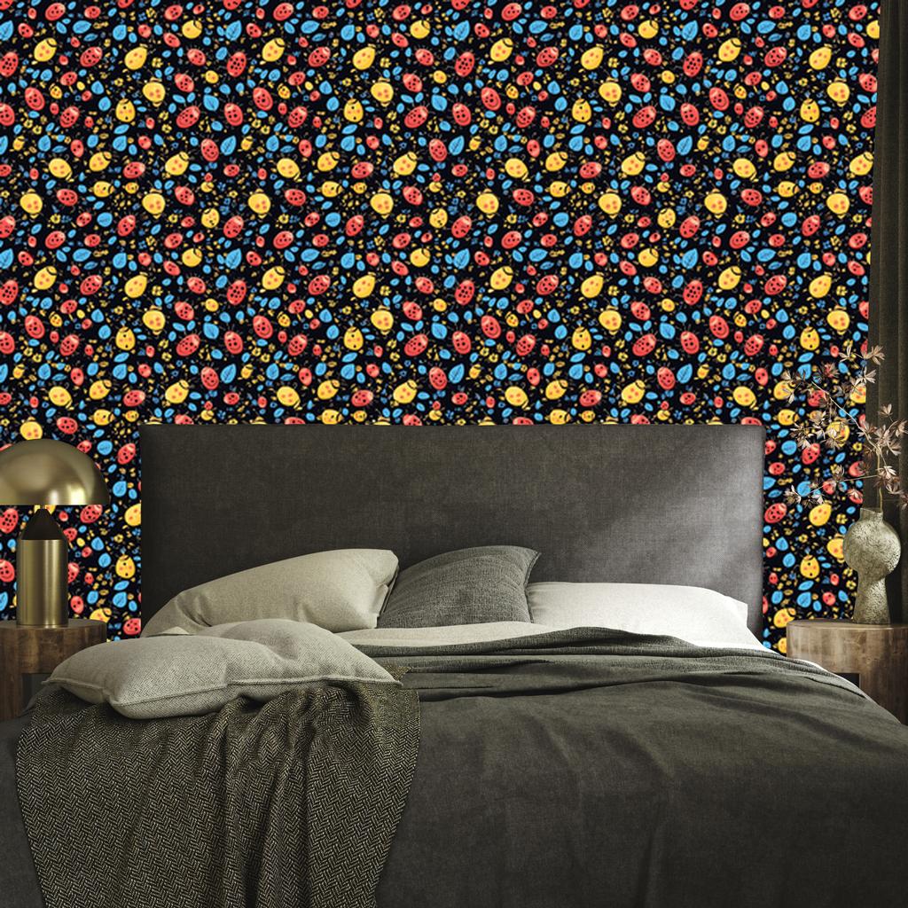 Ladybugs Wallpaper Navy Blue and Ochre for Living Room and Bedroom 50x1000