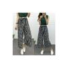 Women Wide Korean Leg High Waist Loose Baggy Casual Striped Crop Trousers Pants