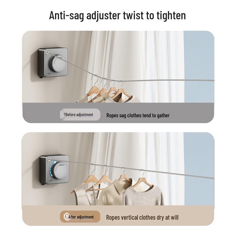Retractable Indoor Clothesline - No-Drill Steel Wire for Balcony or Bathroom Drying