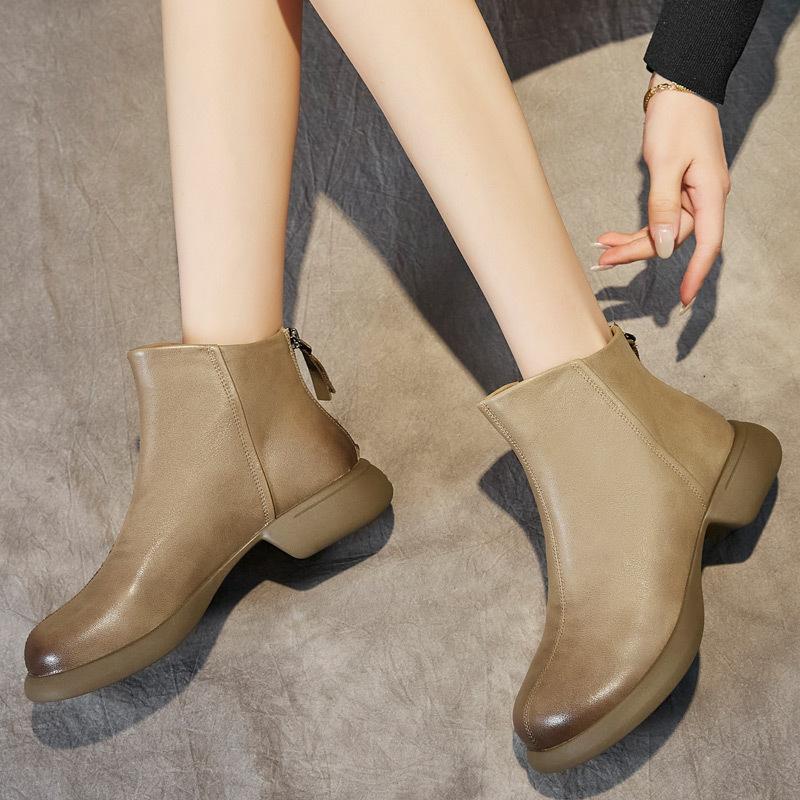Fashion High Quality Women's Genuine Leather Ankle Boots Back Zipper Design Handmade Botas Fashion Autumn Short Cane Boots Botas Mujer
