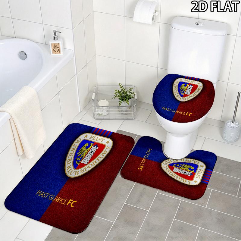 3pcs Piast Gliwice Pattern Flannel Nonslip Absorbent Washable Decorative Bathroom Home Toilet Seat Cover Mat