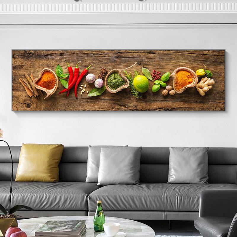 Große Körner-Wand-Kunst-Poster für die Küche, Heimdekoration, verschiedene Kräuter und Gewürze, HD-Druck, Leinwand, Öl, Restaurant-Gemälde, Cuadros