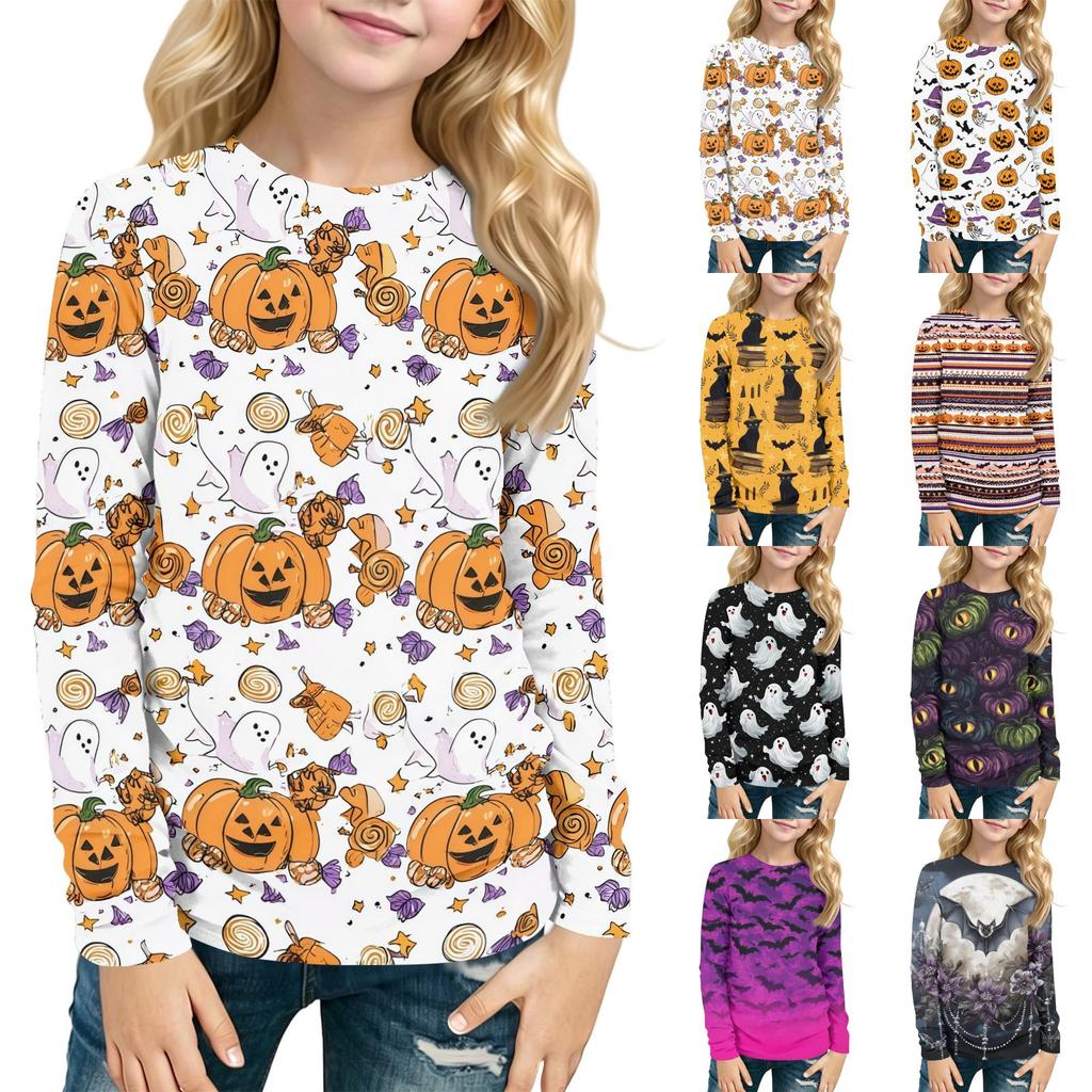 Kids' Halloween Printed Long Sleeve Round Neck T-Shirt