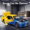 1:32 Gtr R34 R35 Spielzeug-Modellautos aus Metallguss, Miniaturfahrzeuge mit 4 Türen zum Öffnen, Sound, Licht und Rückziehmechanismus, ideales Geschenk für Kinder
