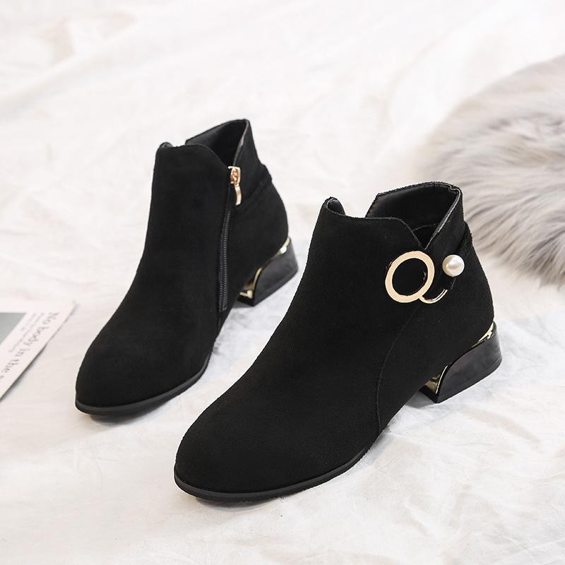 2025 Toamnă/Iarnă Ghete Scurte Noi cu Toc Gros Femei Toc Jos Cizme Mari 40 Mat 41 Cizme Goale 43 Fermoar Lateral